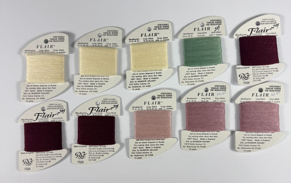 Rainbow Gallery Flair Tubular Ribbon Needlepoint Thread Lot 10 Cards